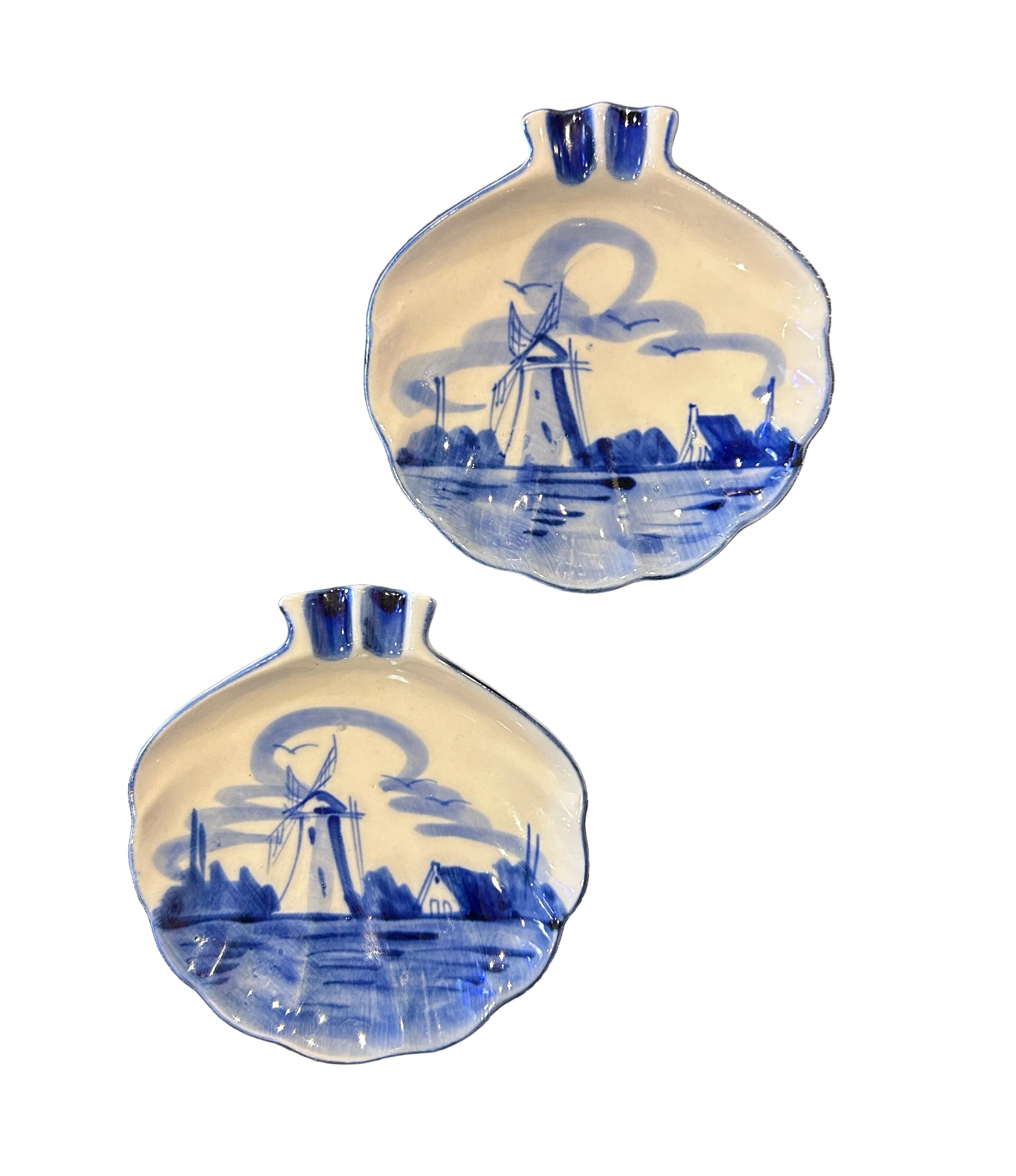 Vintage Hand-Painted Delft Seashell Dish - Set of Two