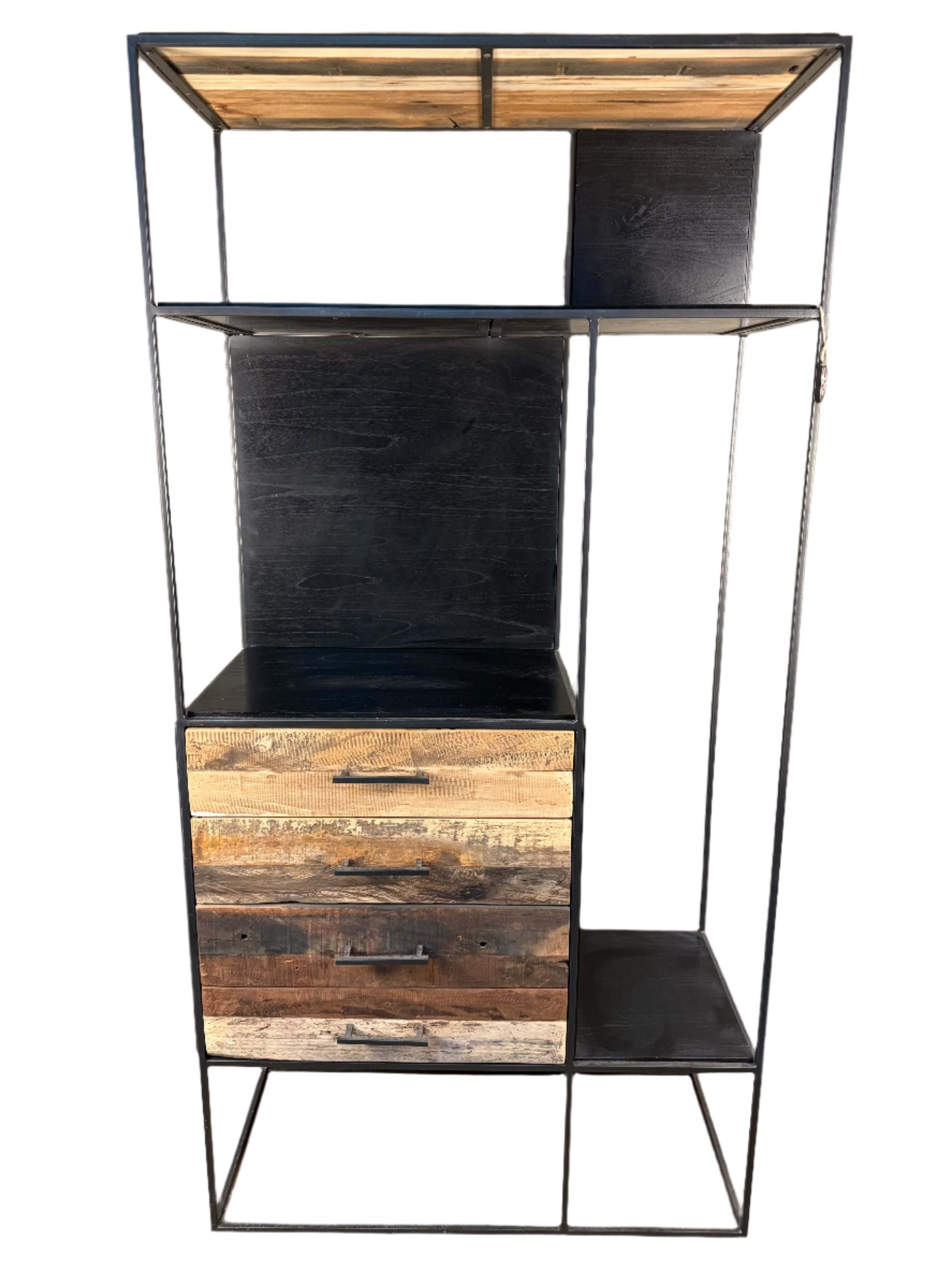 Reclaimed Wood Open Shelves with Draws