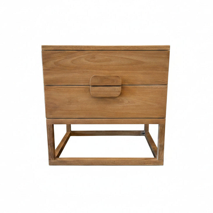 Two Drawer Teak Bedside Table