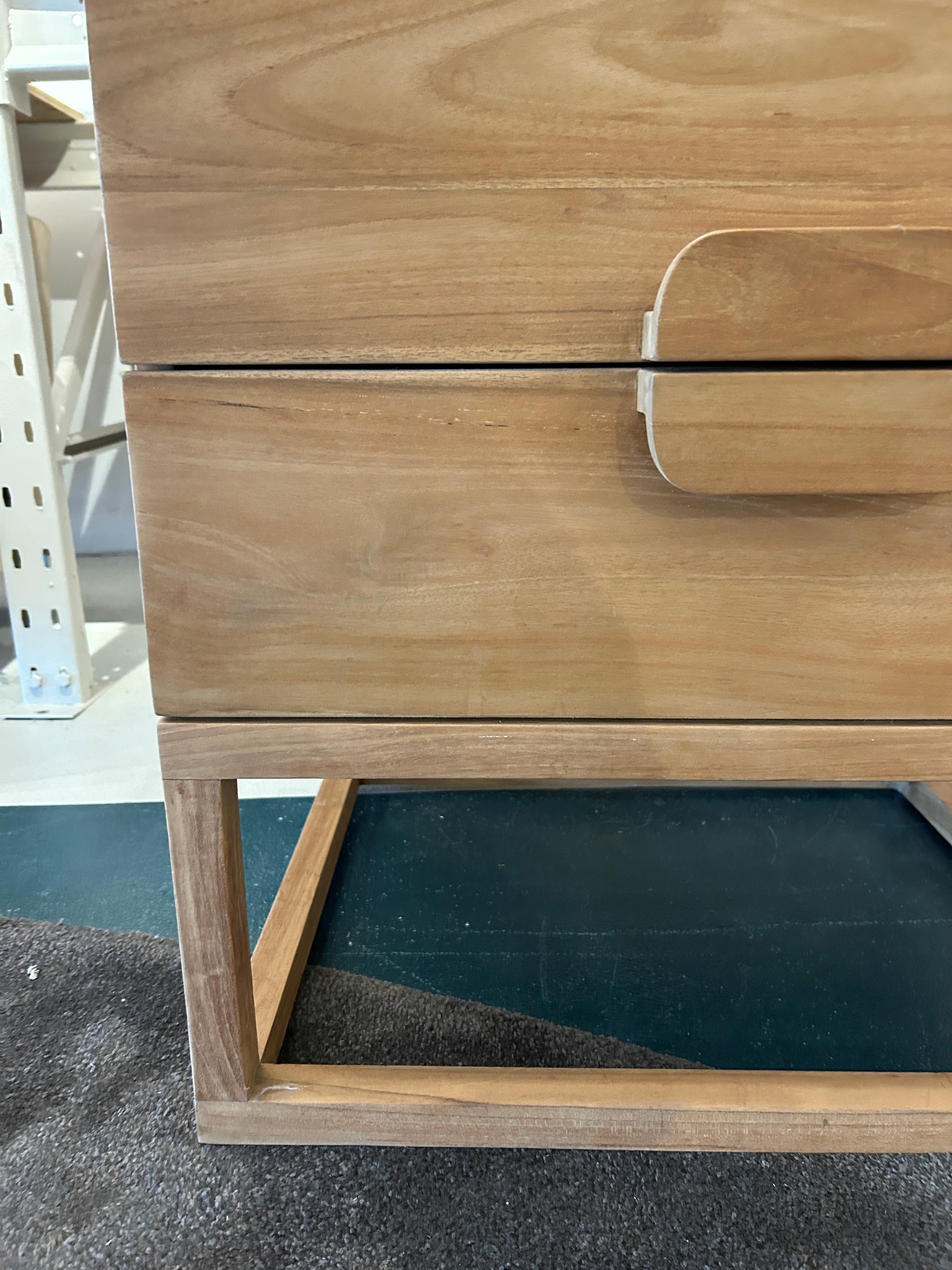 Two Drawer Teak Bedside Table