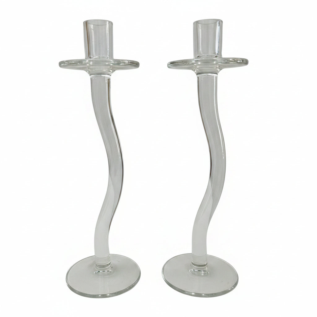 Mid-Century Glass Candlestick Set