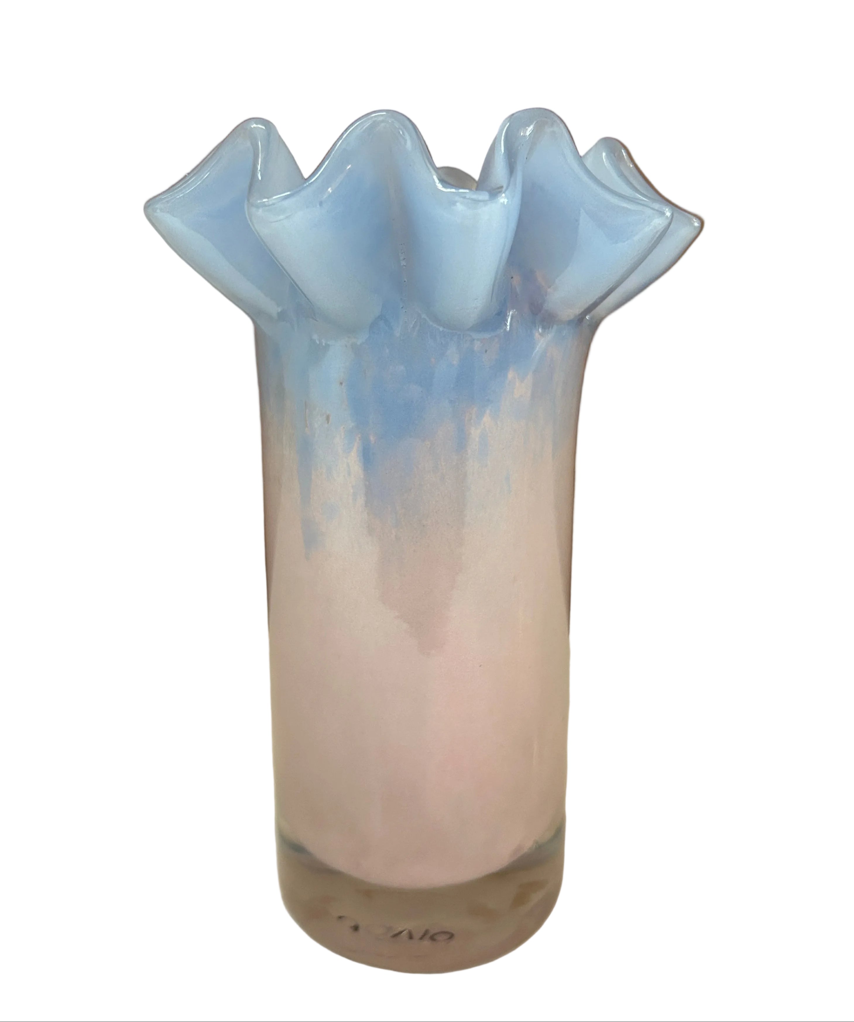 Small Pastel Glass Vase with Ruffled Rim