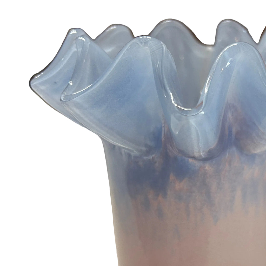 Small Pastel Glass Vase with Ruffled Rim