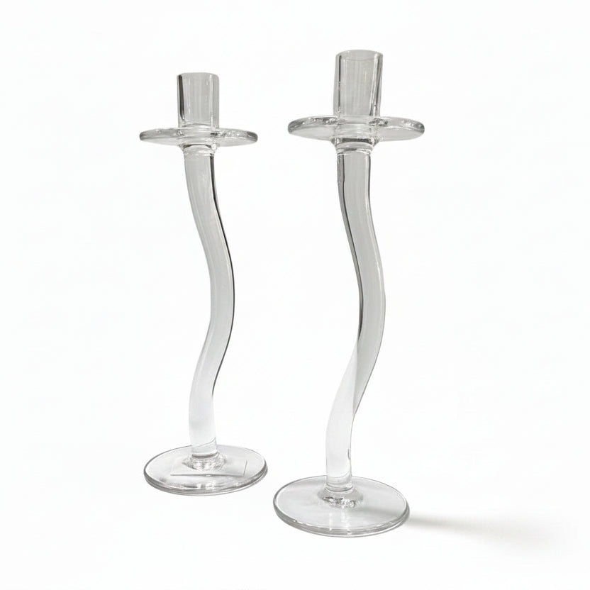 Mid-Century Glass Candlestick Set
