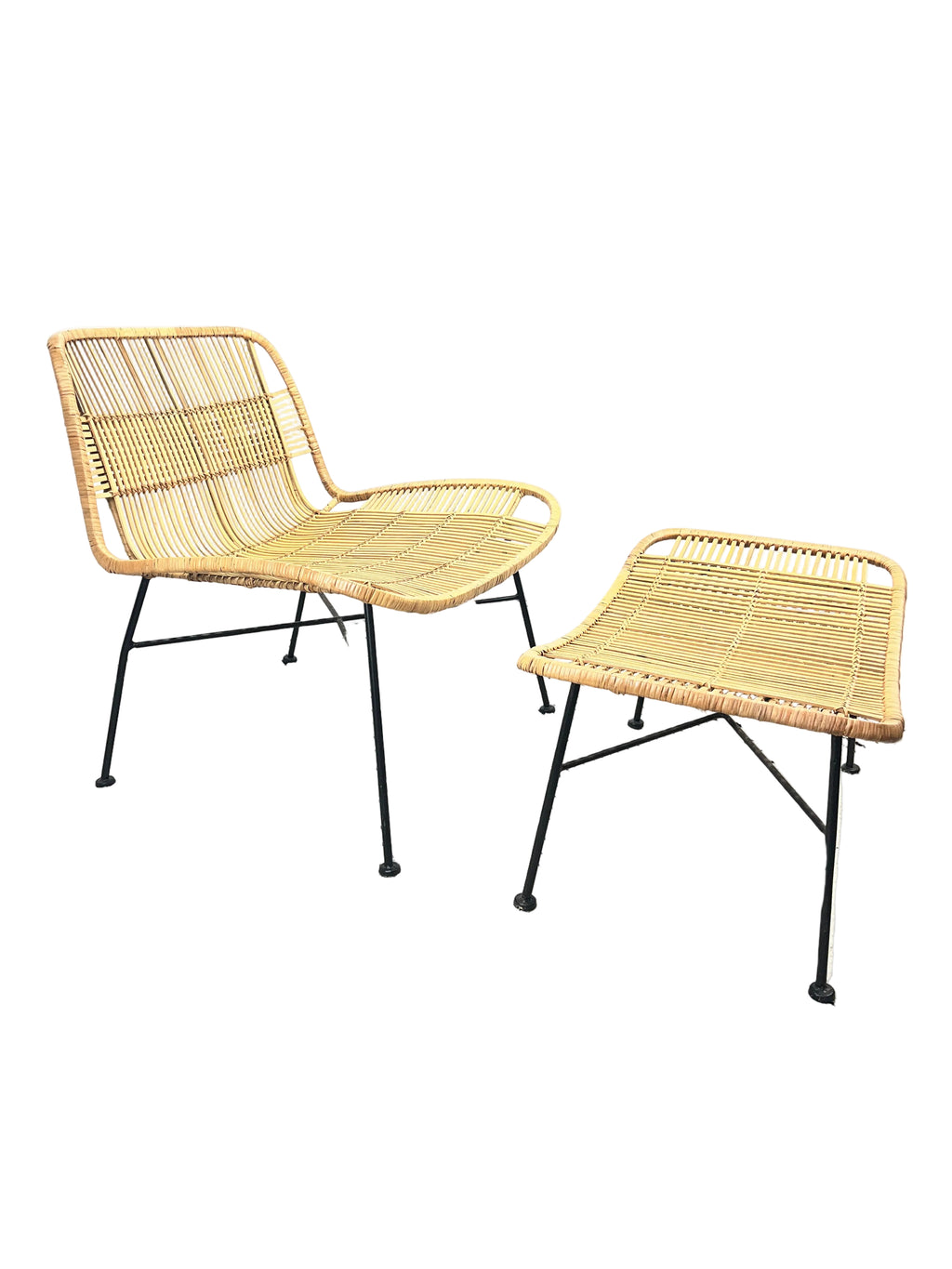 Hubsch Rattan Chair with Stool