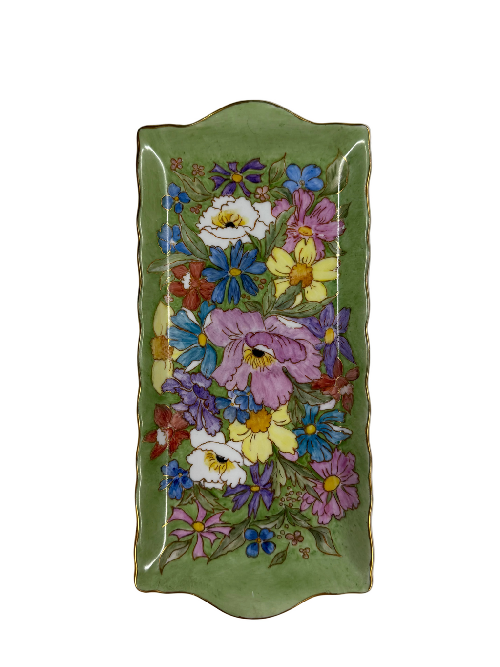 Vintage Handpainted Floral Rectangular Dish