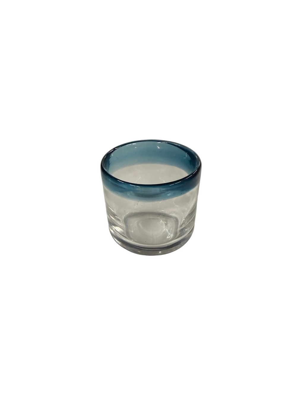Hand Blown Mexican Rocks Glasses with Aqua Rims Set of 7