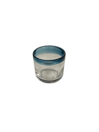 Hand Blown Mexican Rocks Glasses with Aqua Rims Set of 7