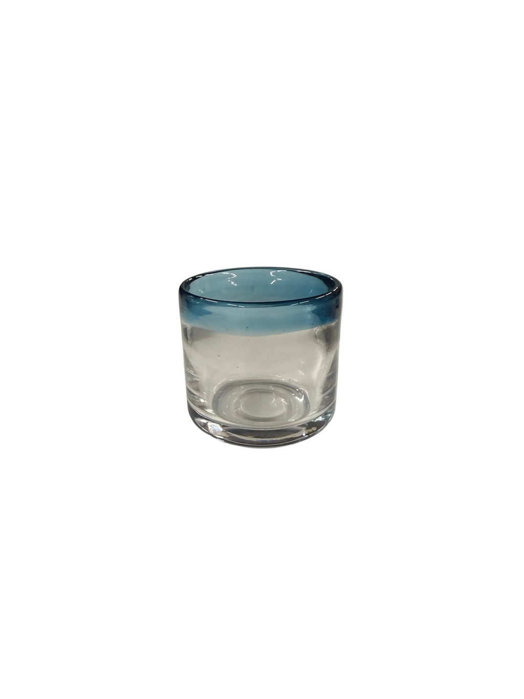 Hand Blown Mexican Rocks Glasses with Aqua Rims Set of 7