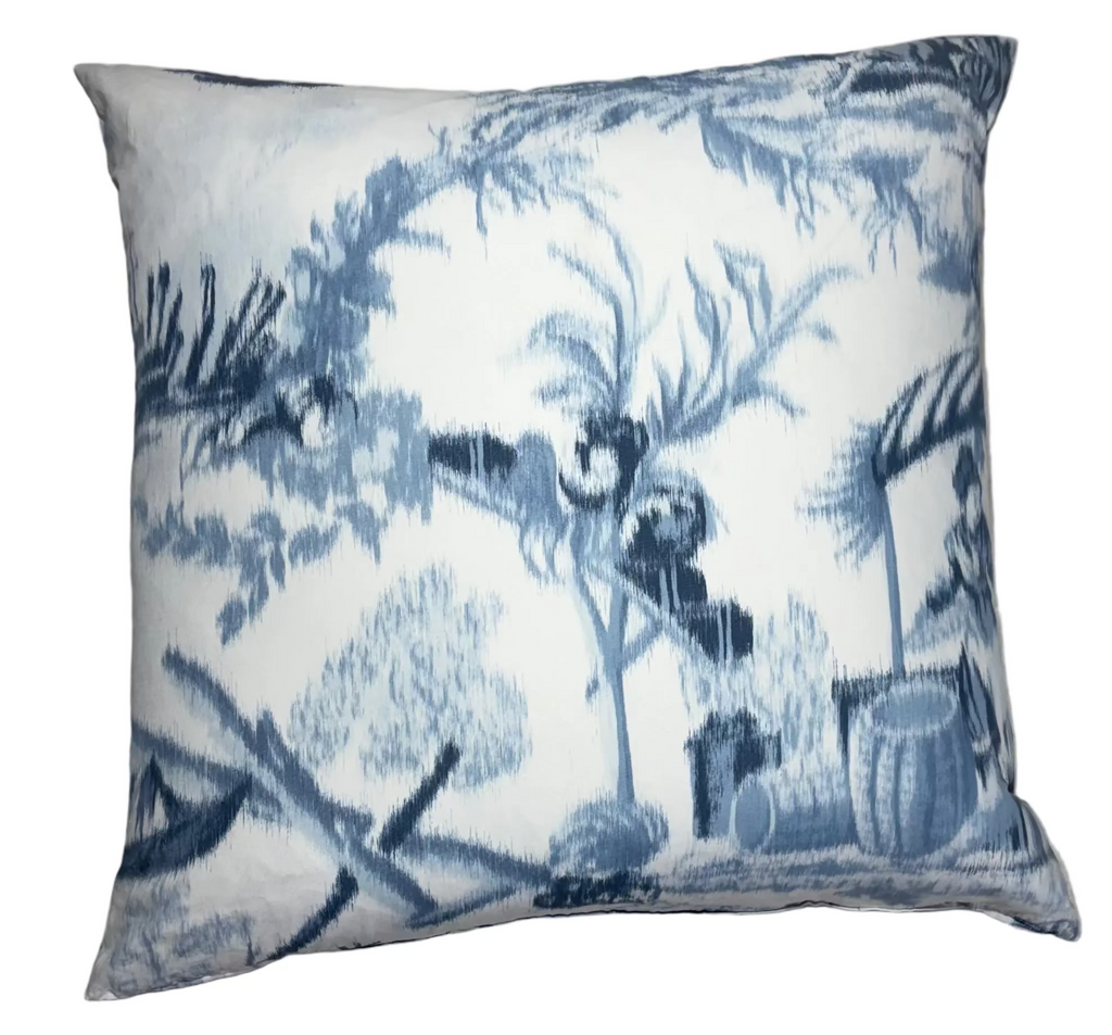 Linen Toile de Jouy Chinoiserie-style Cushion