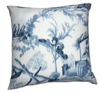 Linen Toile de Jouy Chinoiserie-style Cushion