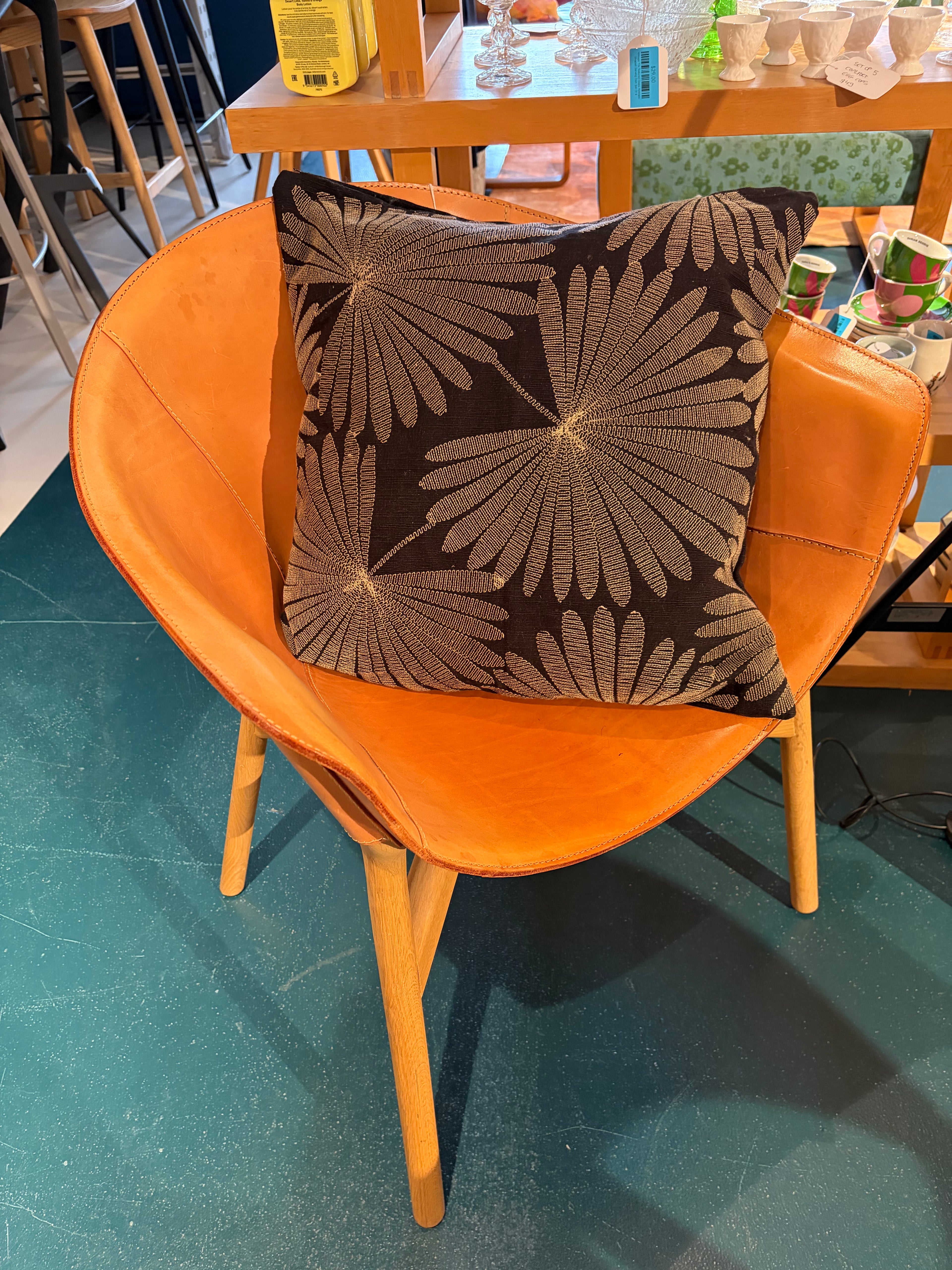 Etta-Black Style Black Cushion with Palm motif