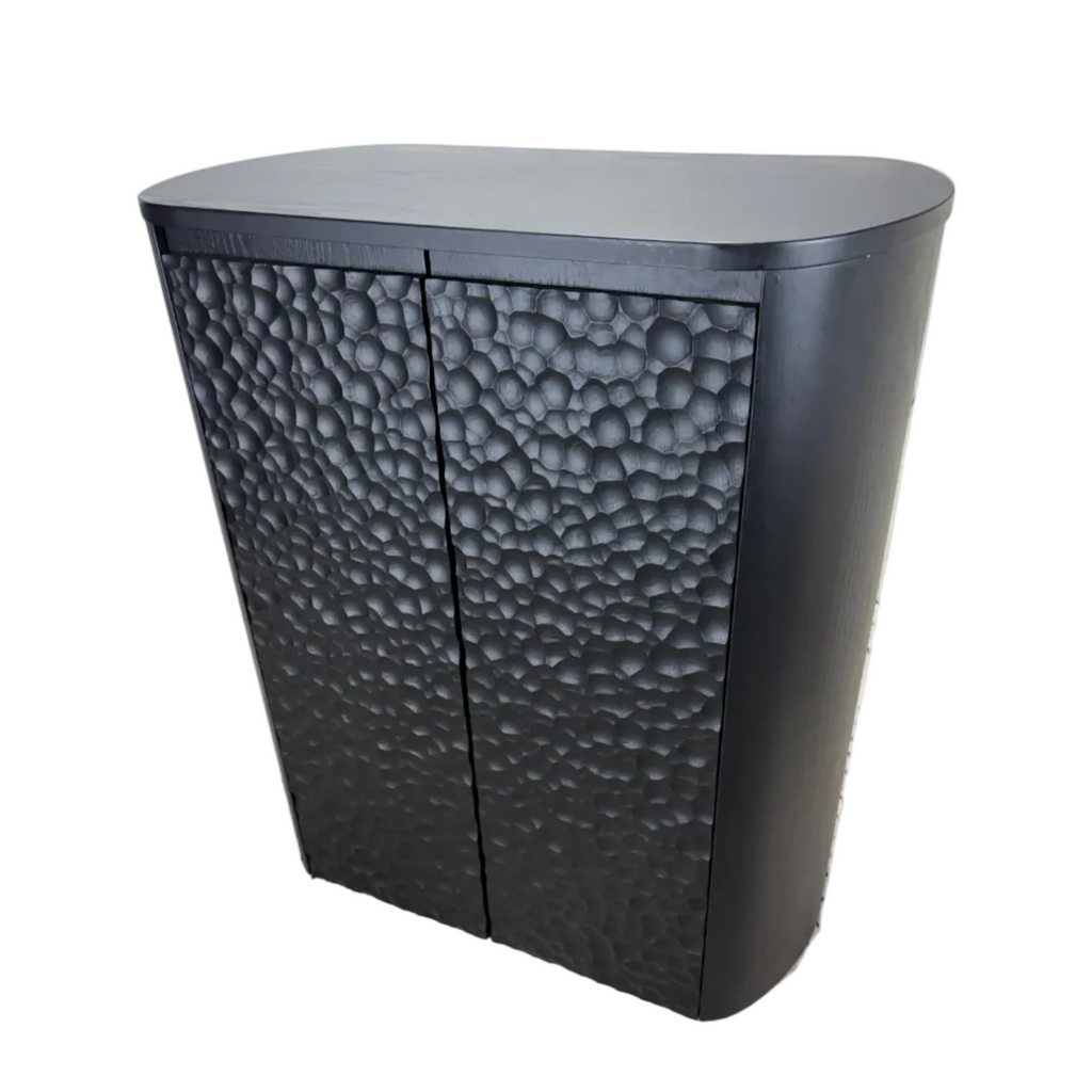 Black Wooden Cabinet with Honeycomb Textured Doors