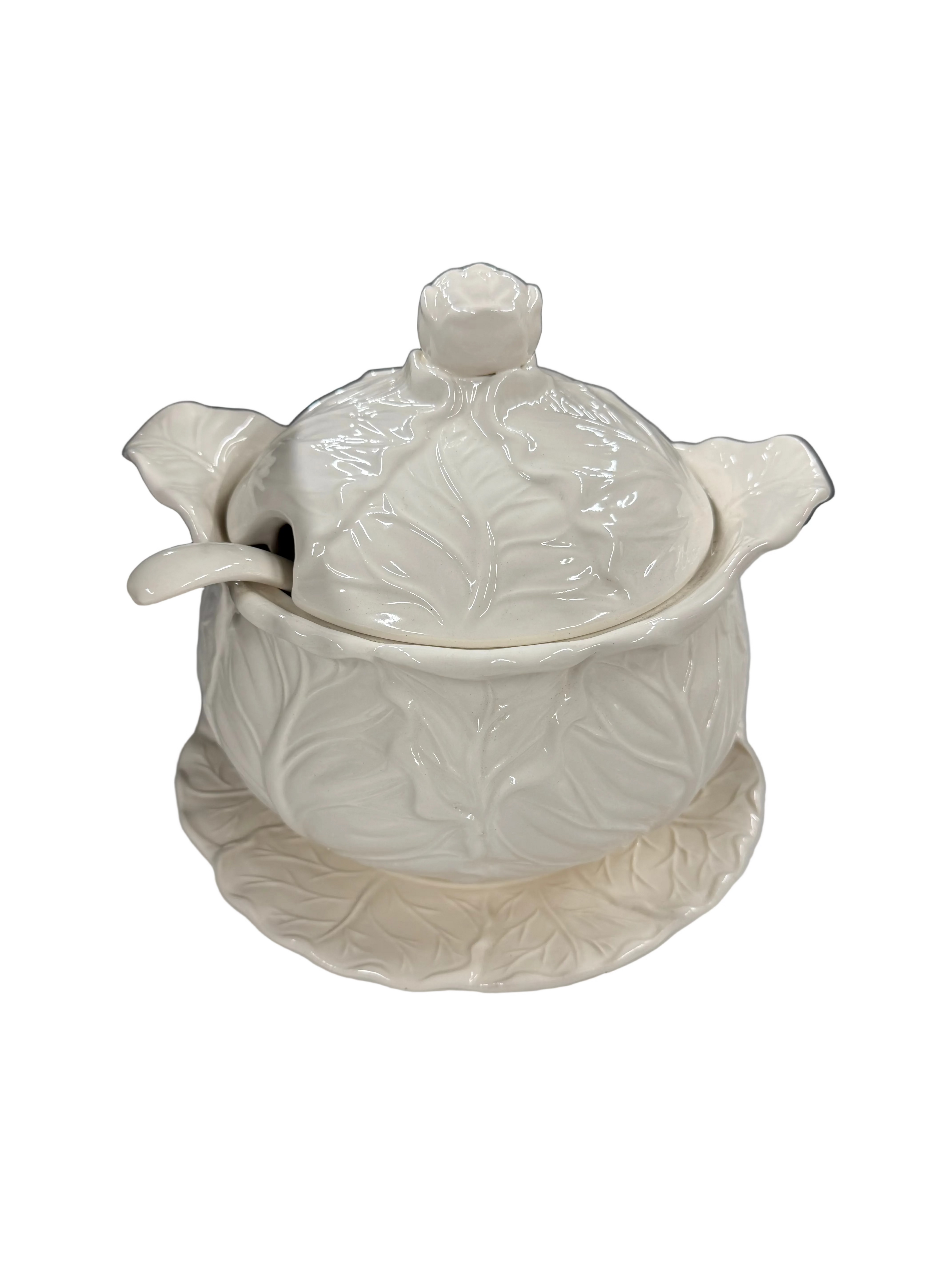 Japan Vintage White Cabbage Soup Tureen with Ladle with Underplate