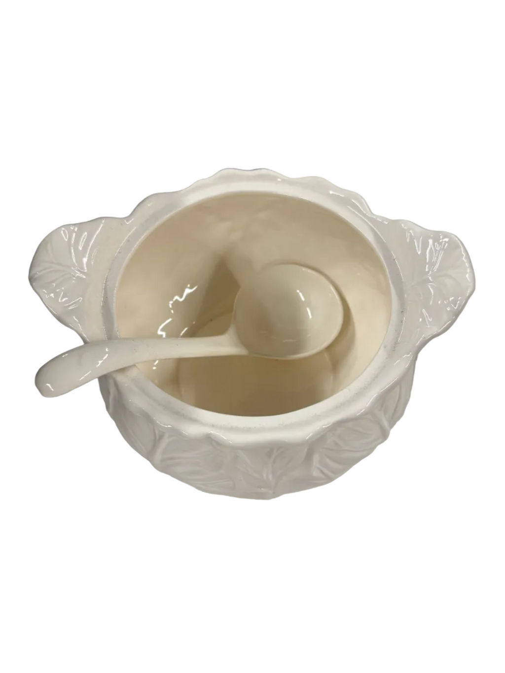 Japan Vintage White Cabbage Soup Tureen with Ladle with Underplate