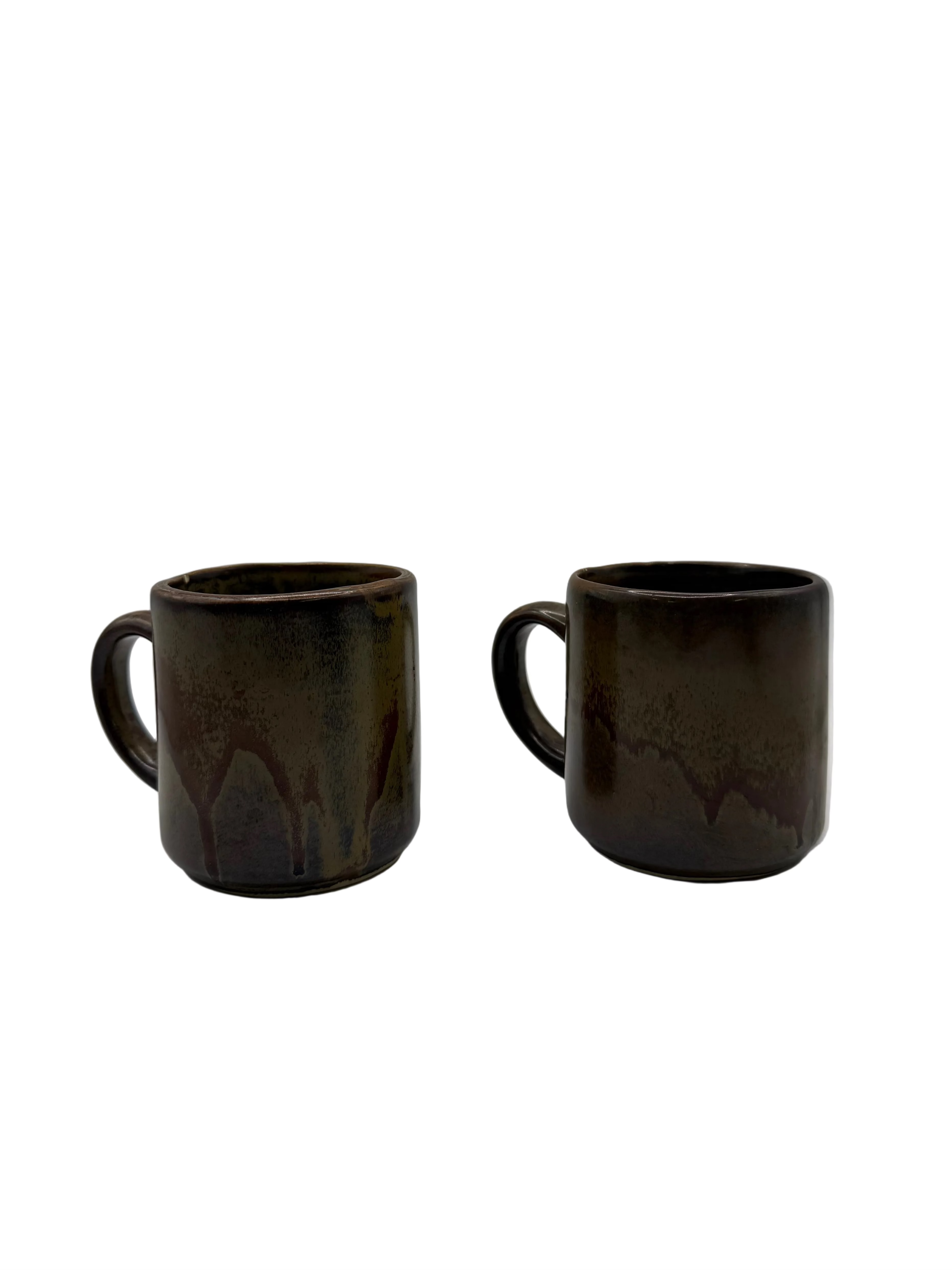 Mid Century Glazed Ceramic Mugs Set of 2