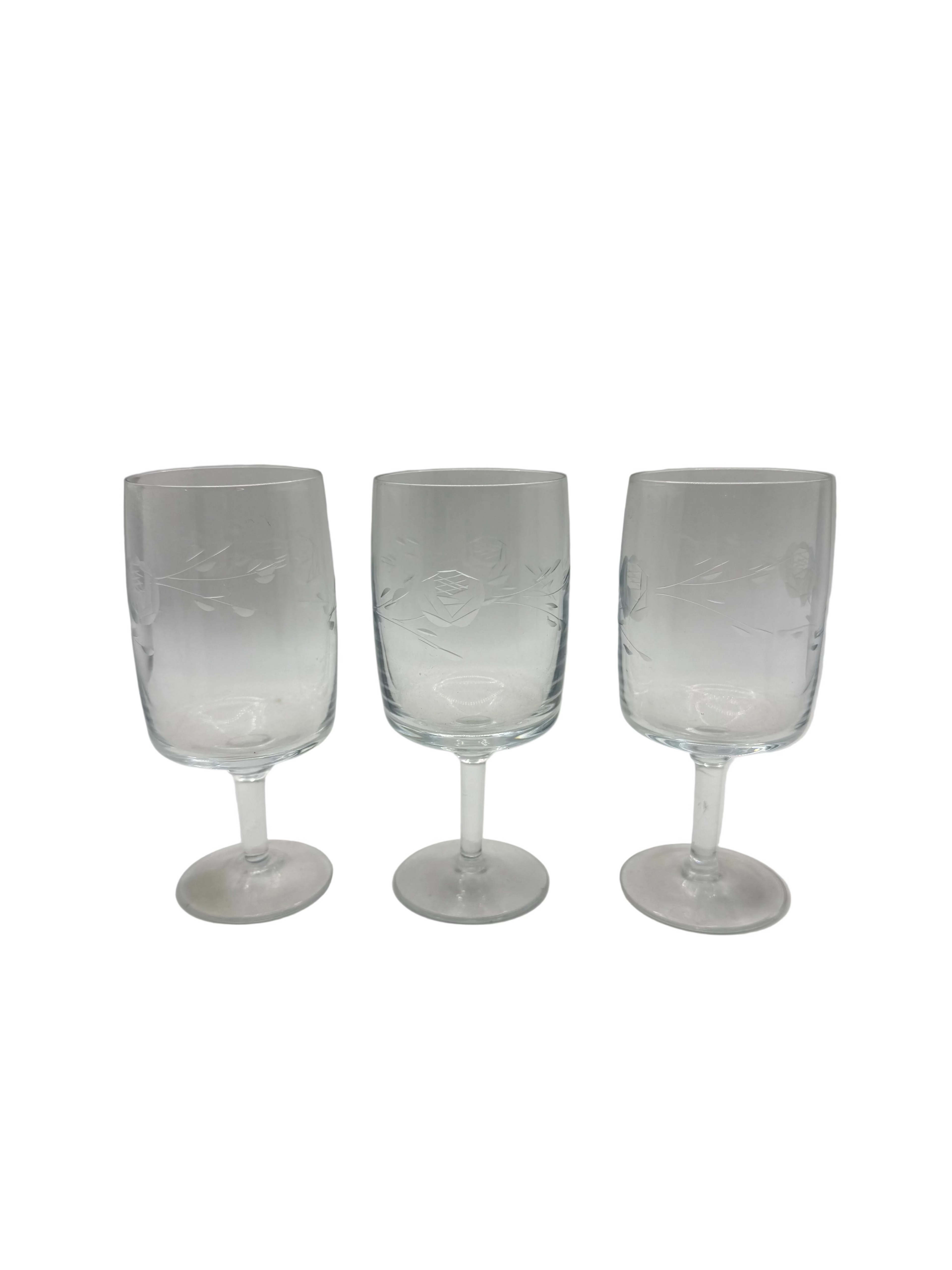 Vintage Glass Wine Goblets - Set of 3