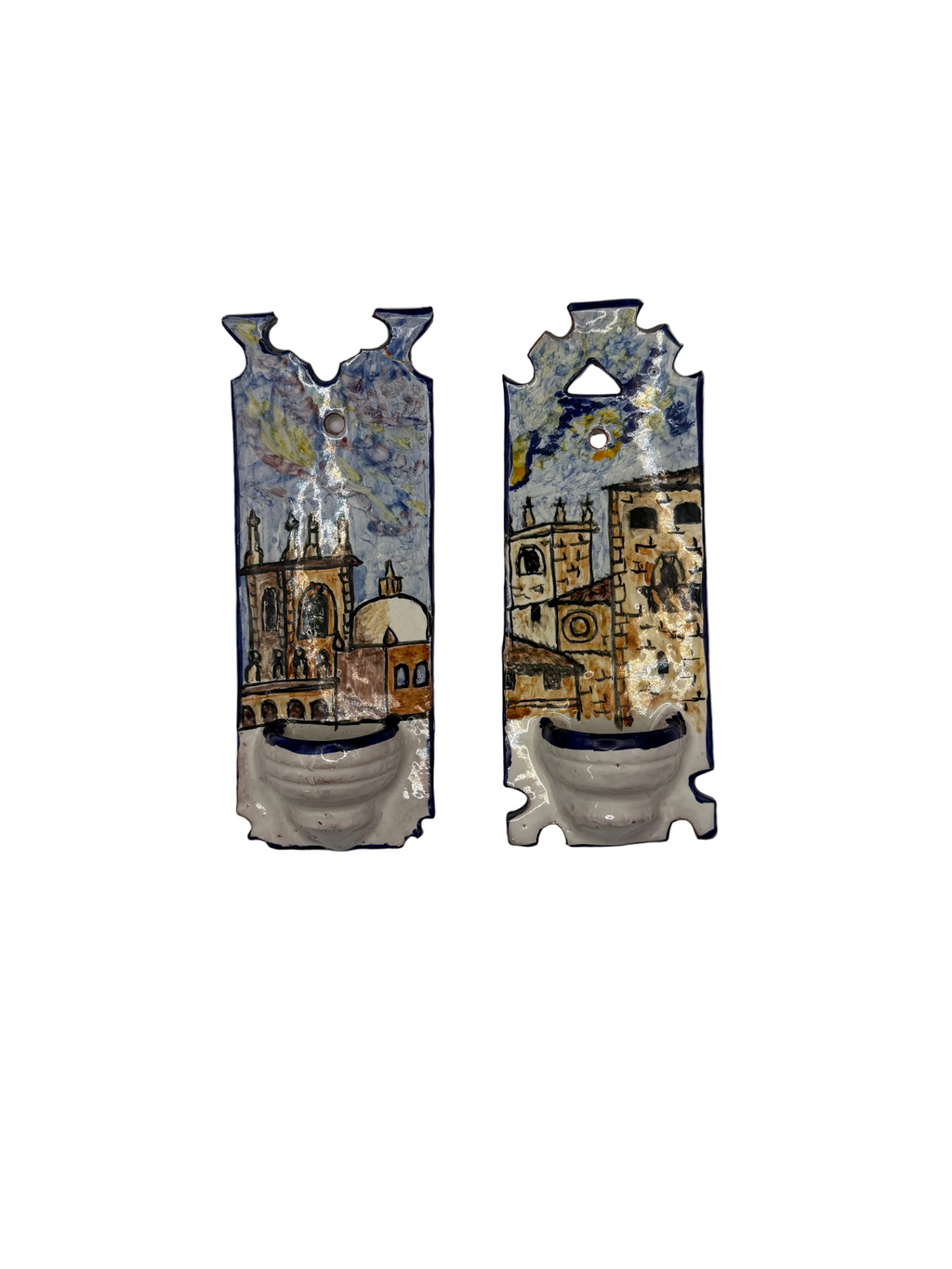 Hand-Painted Ceramic Wall Hanging Candle Holders Set of 2