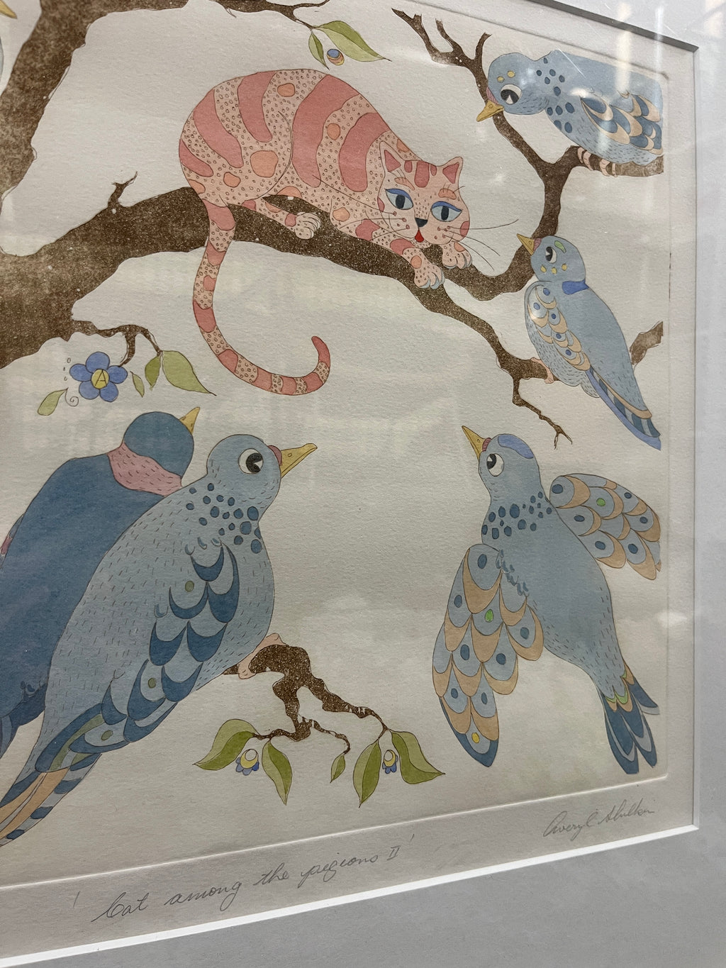 Cat amongst the pigeons II - Signed Framed Print