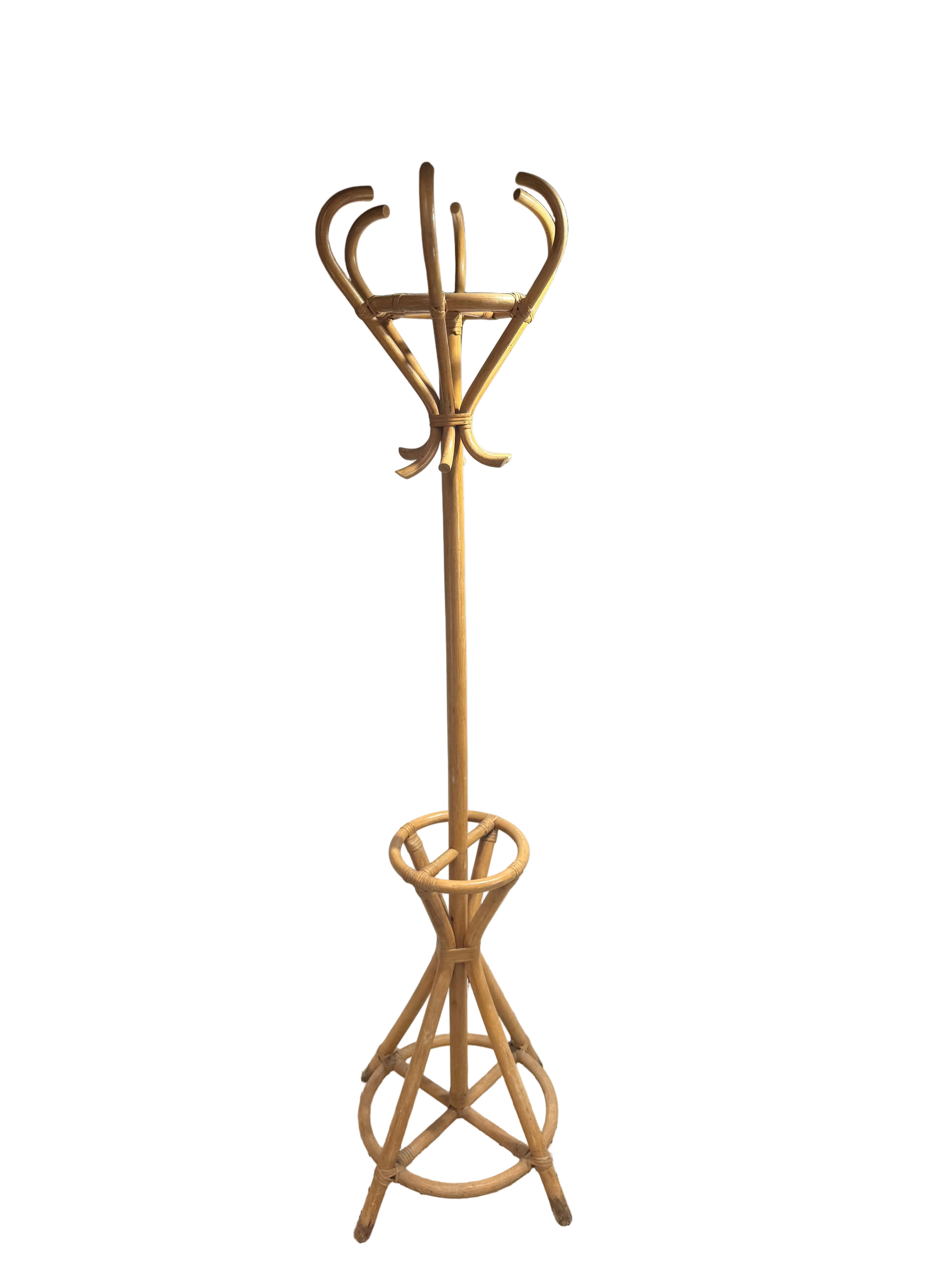 Vintage Rattan Freestanding Coat, Hat & Umbrella Stand