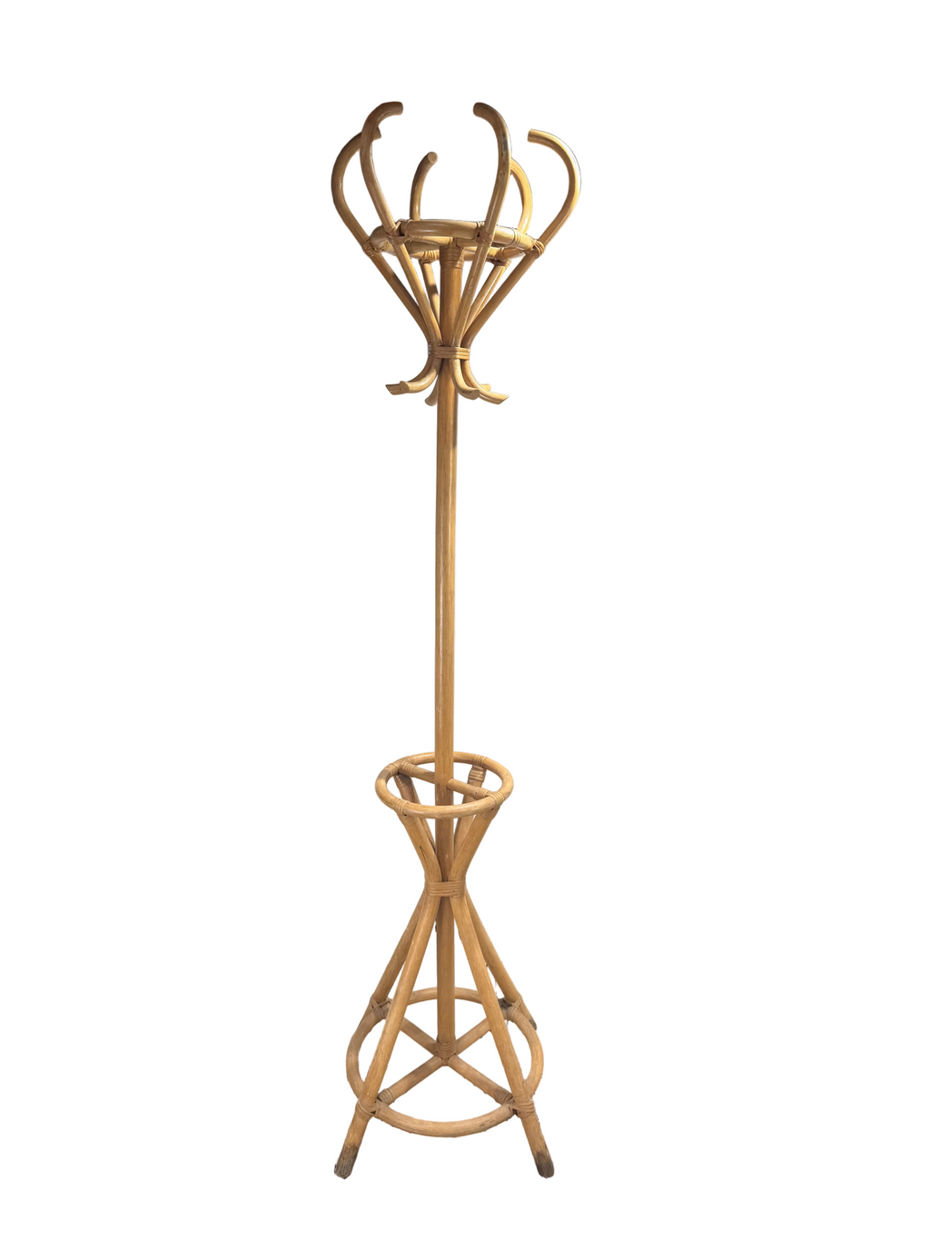 Vintage Rattan Freestanding Coat, Hat & Umbrella Stand