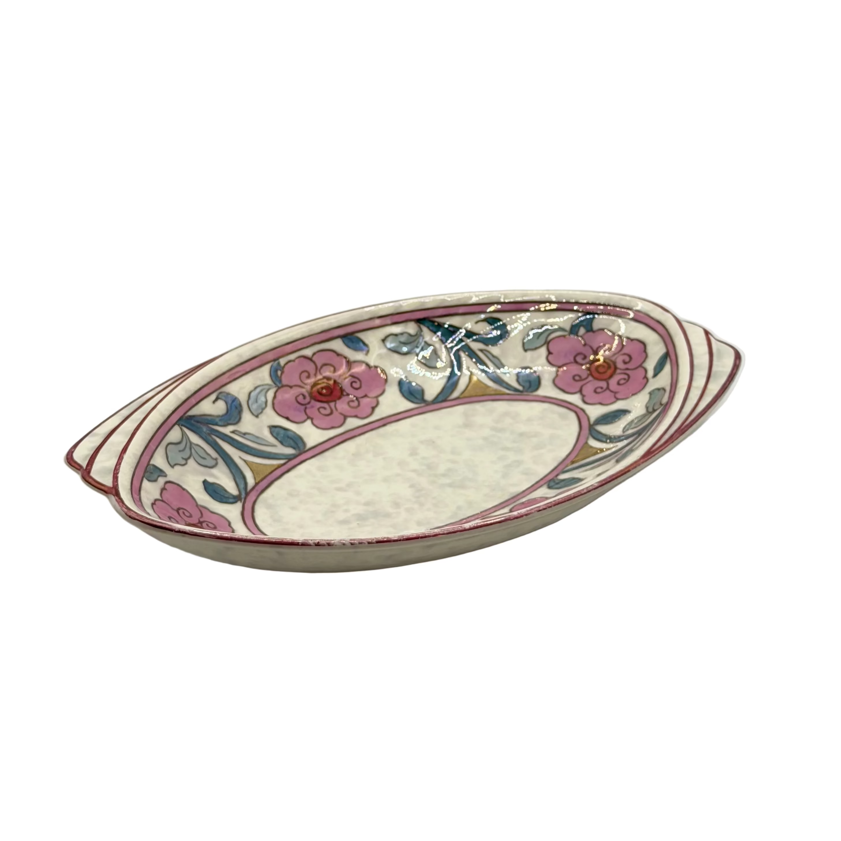Crown Ducal Oval Dush in Pink and Green Lustre Design Pattern 6567