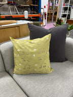 Soft Olive Silk Cushion with Embroidered Vines