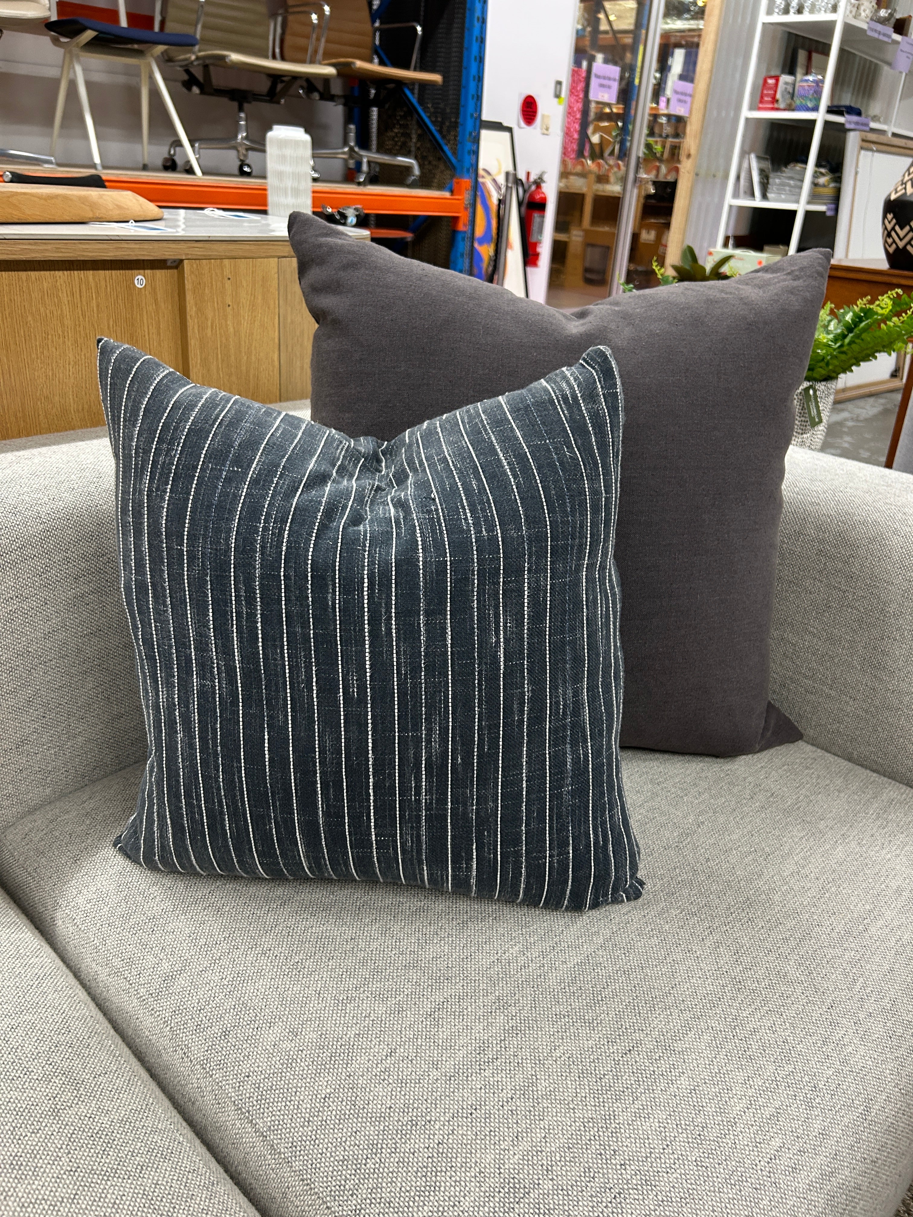 Charcoal Striped Textured Cushion