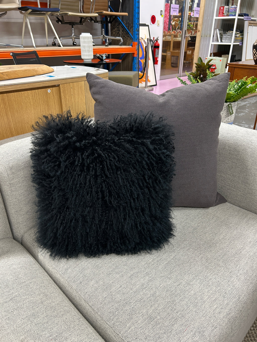 Plush Black Sheepskin Cushion