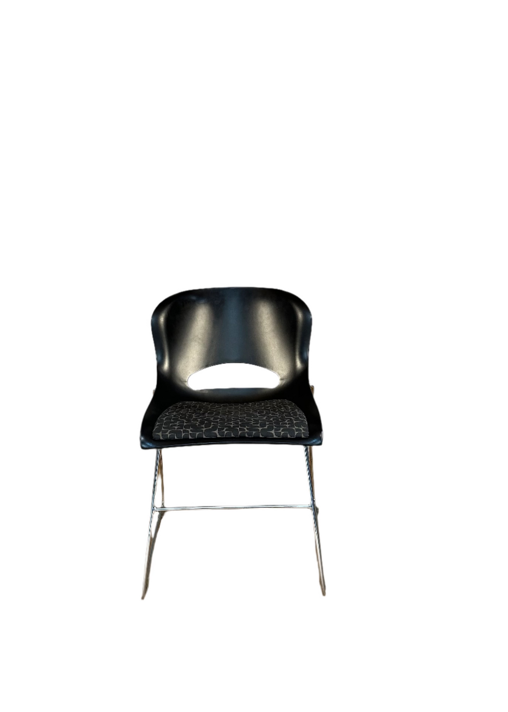 "O Chair" style chair with padded seat - black + geometric patterned cushion