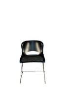 "O Chair" style chair with padded seat - black + geometric patterned cushion