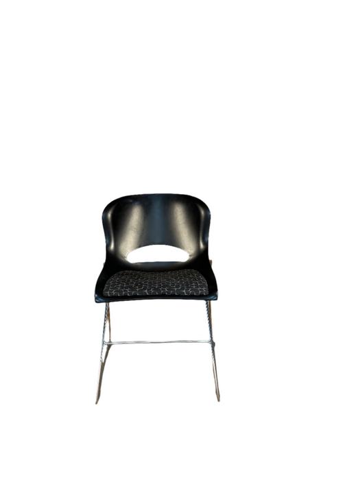 "O Chair" style chair with padded seat - black + geometric patterned cushion