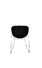 "O Chair" style chair with padded seat - black + geometric patterned cushion