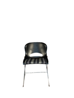 "O Chair" style chair with padded seat - black + striped patterned cushion