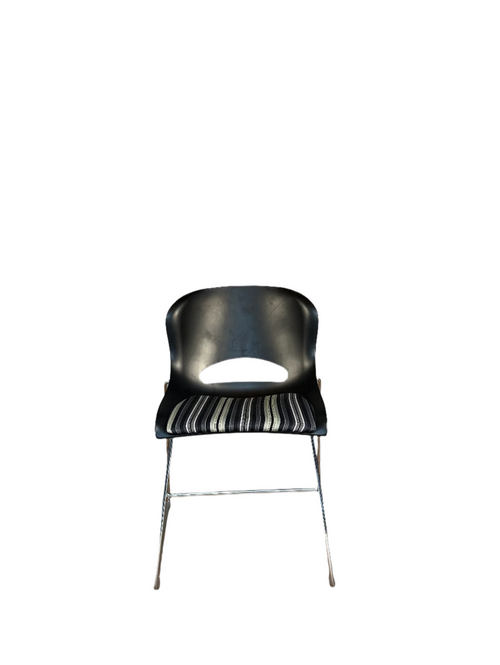 "O Chair" style chair with padded seat - black + striped patterned cushion