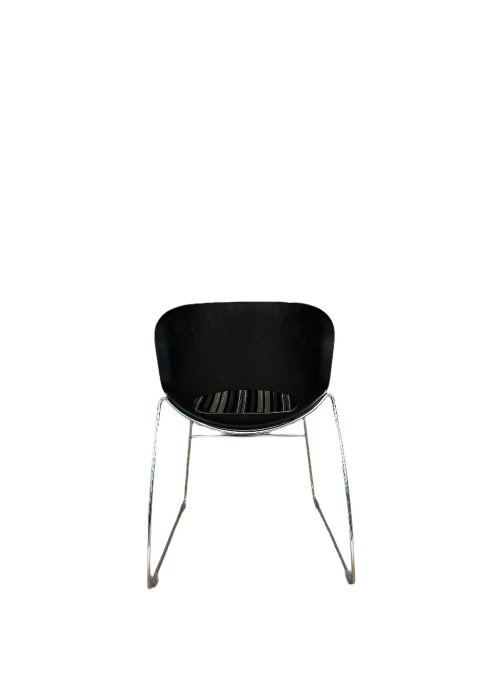 "O Chair" style chair with padded seat - black + striped patterned cushion