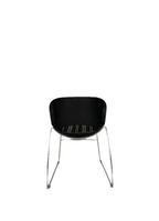 "O Chair" style chair with padded seat - black + striped patterned cushion