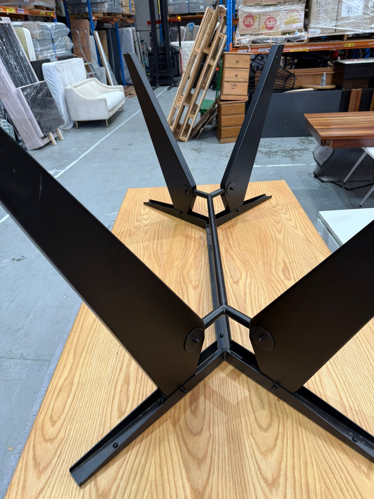 Contrast Timber Top with Black Tapered Leg Table