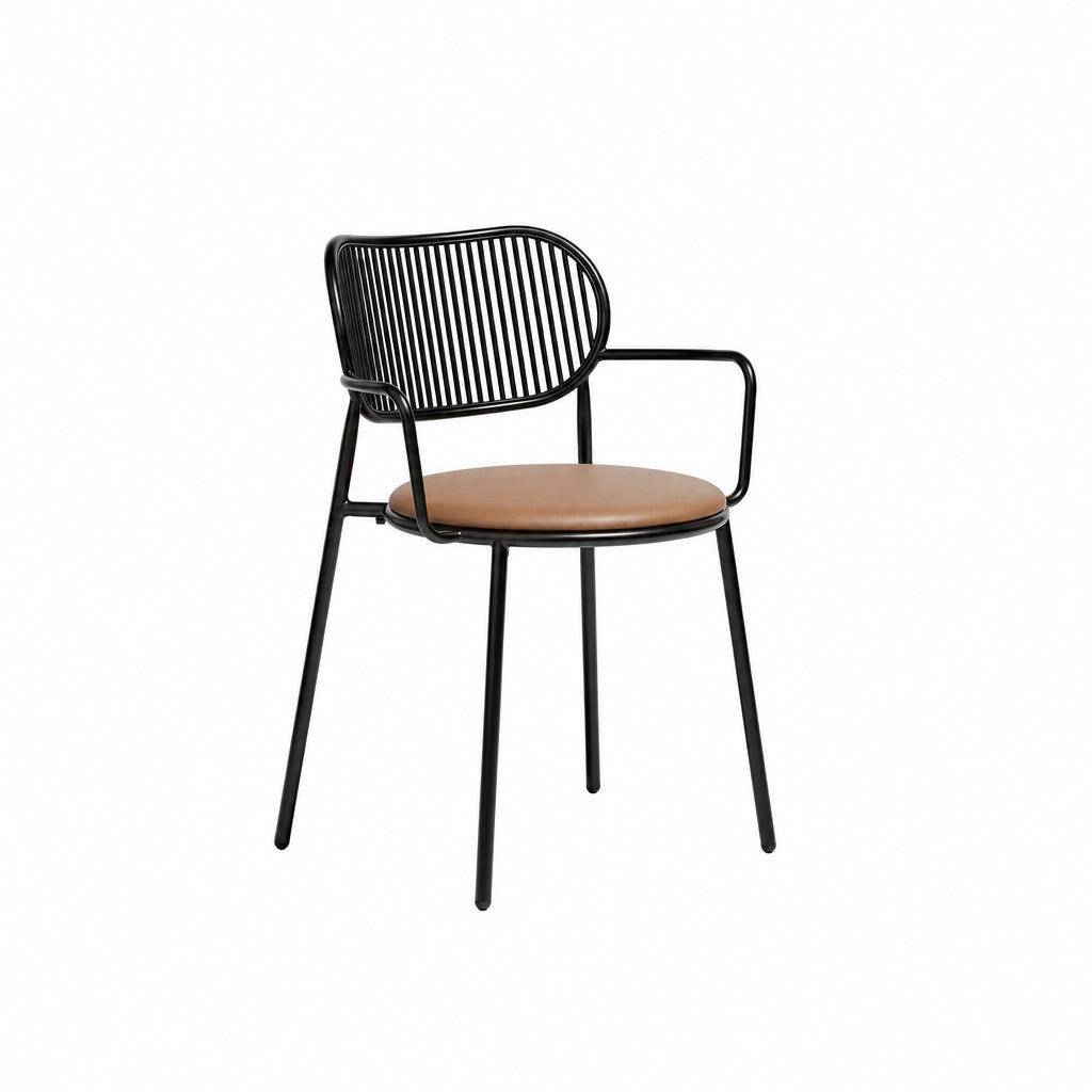 Black Piper Chair with Armrests Upholstered Tan, Design By Them