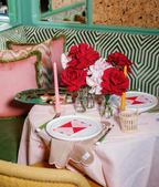 Gift Guide In The Round House Pink Linen and Floral Embroidered Tablecloth
