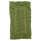 Gift Guide In The Round House Green Linen Tablecloth with Pink Embroidered Squiggle