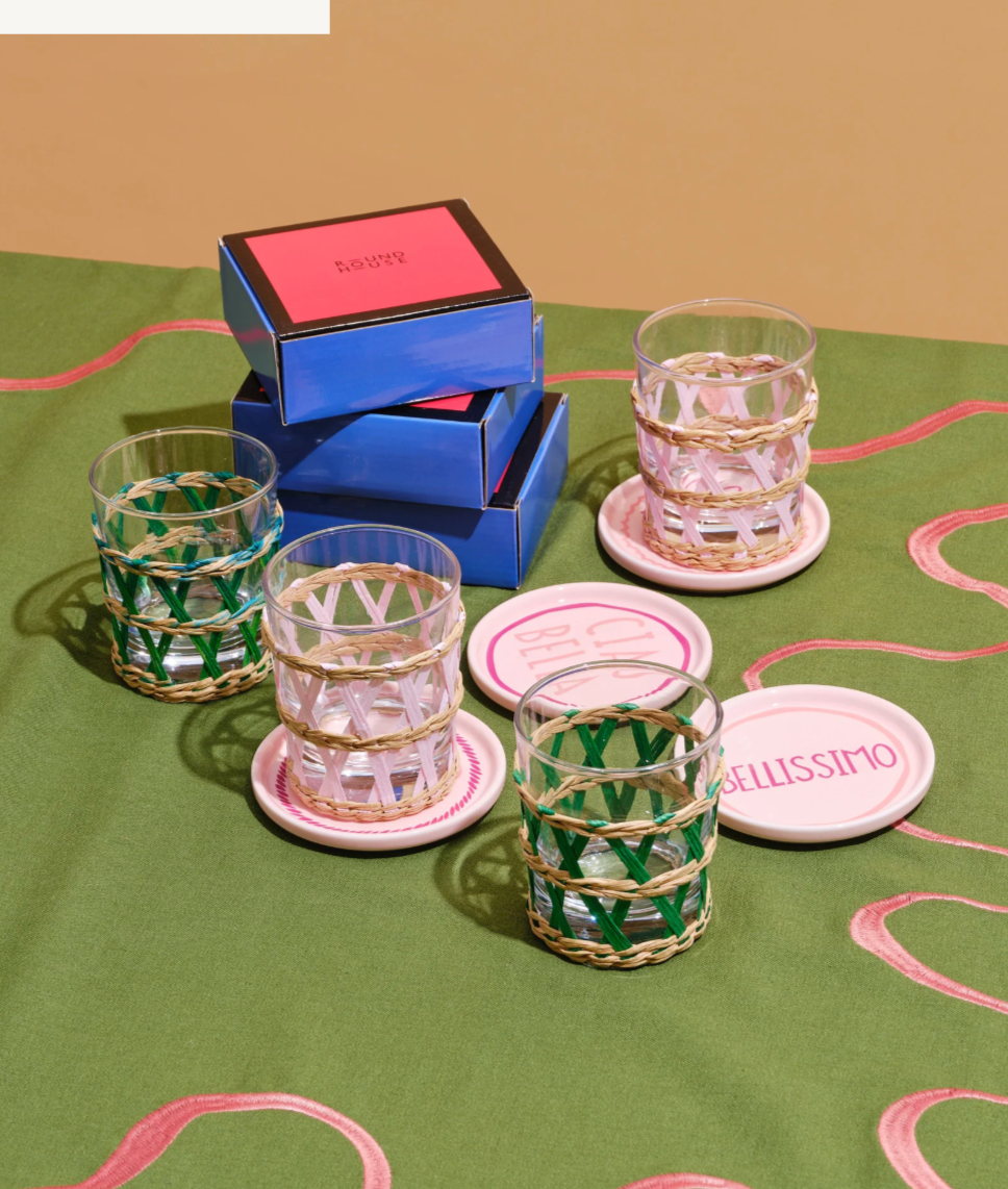 Gift Guide In The Round House Green Raffia Glasses Set of 4