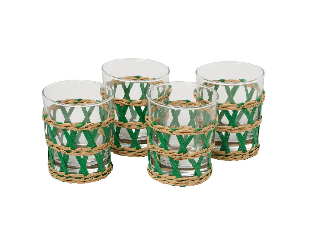 Gift Guide In The Round House Green Raffia Glasses Set of 4