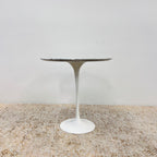 White Marble Top side table with Tulip Style white base.