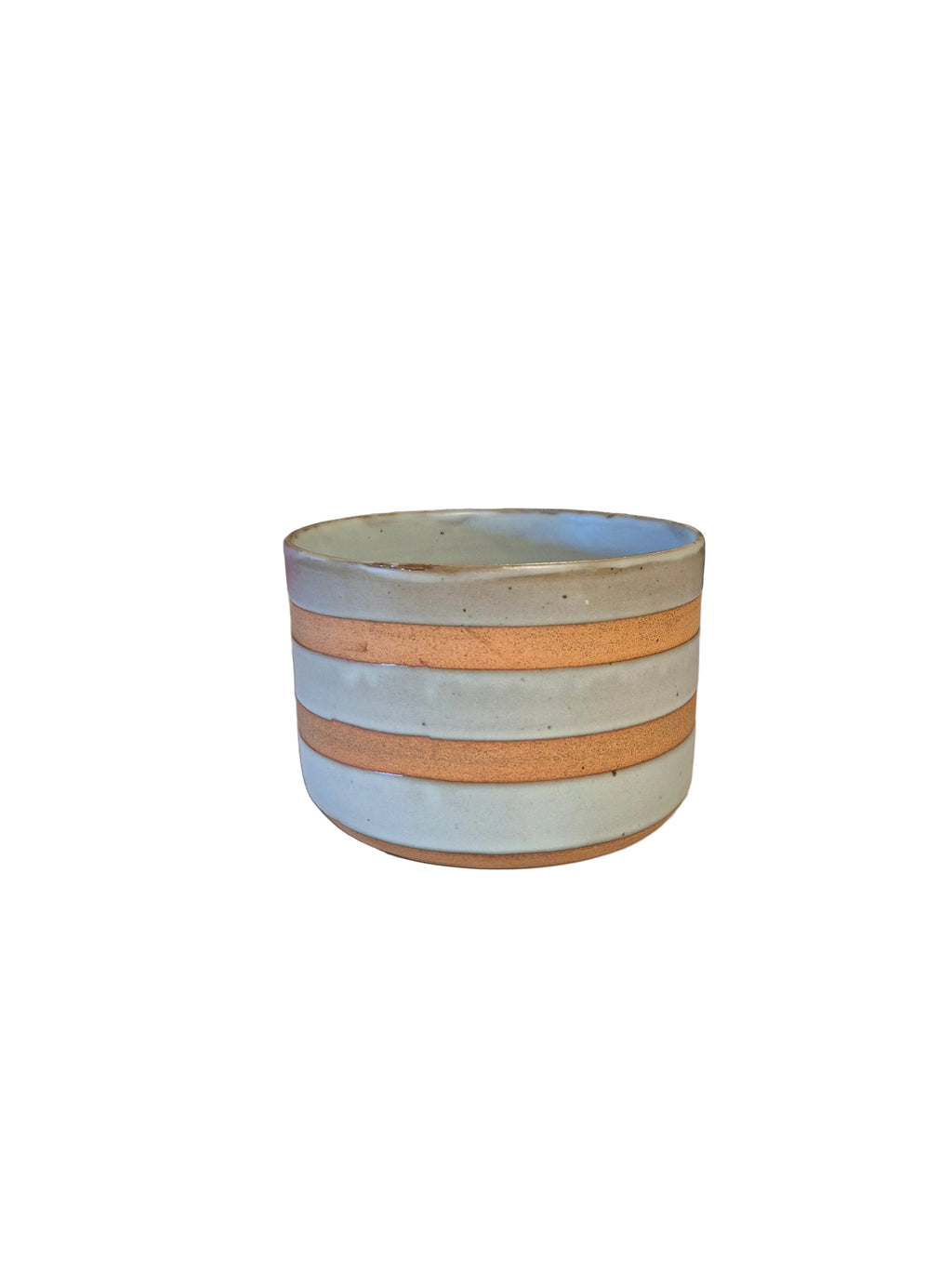 Light Grey And Terracotta Striped Ceramic Pot