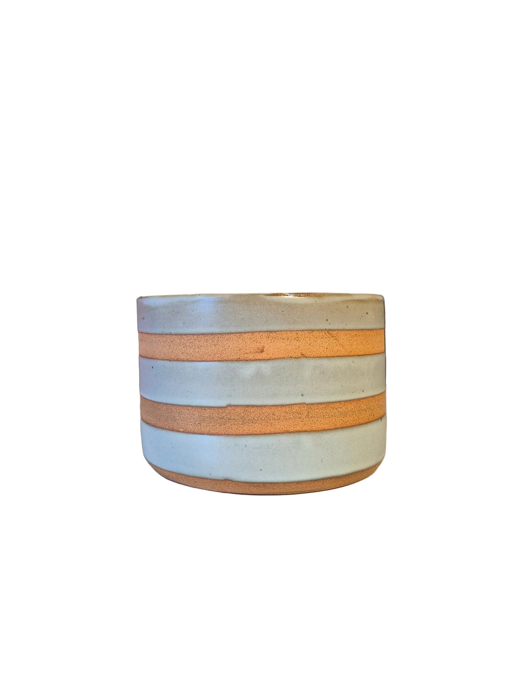 Light Grey And Terracotta Striped Ceramic Pot